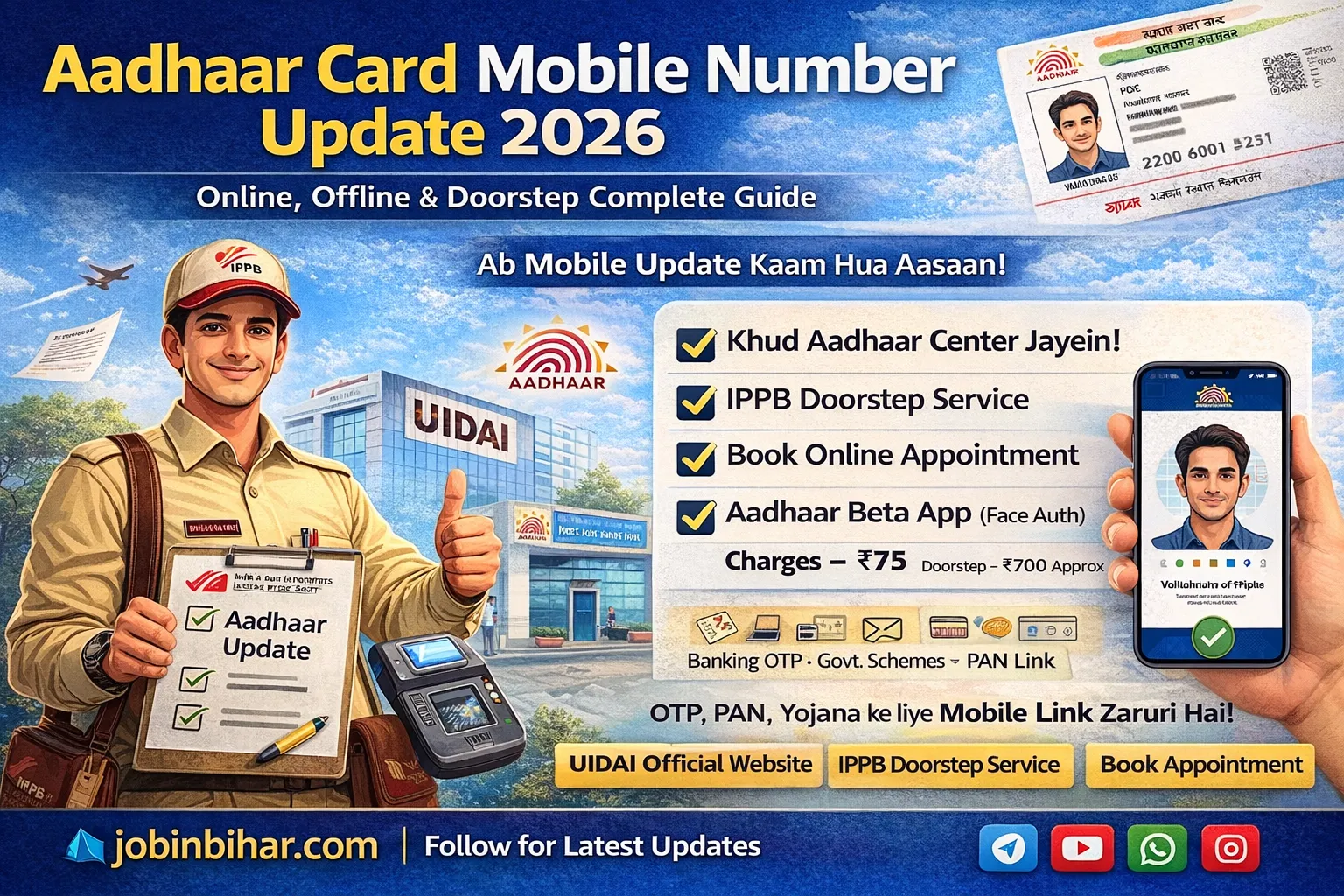 Aadhaar Card Mobile Number Update 2026: Ghar Baithe Kaise Ka