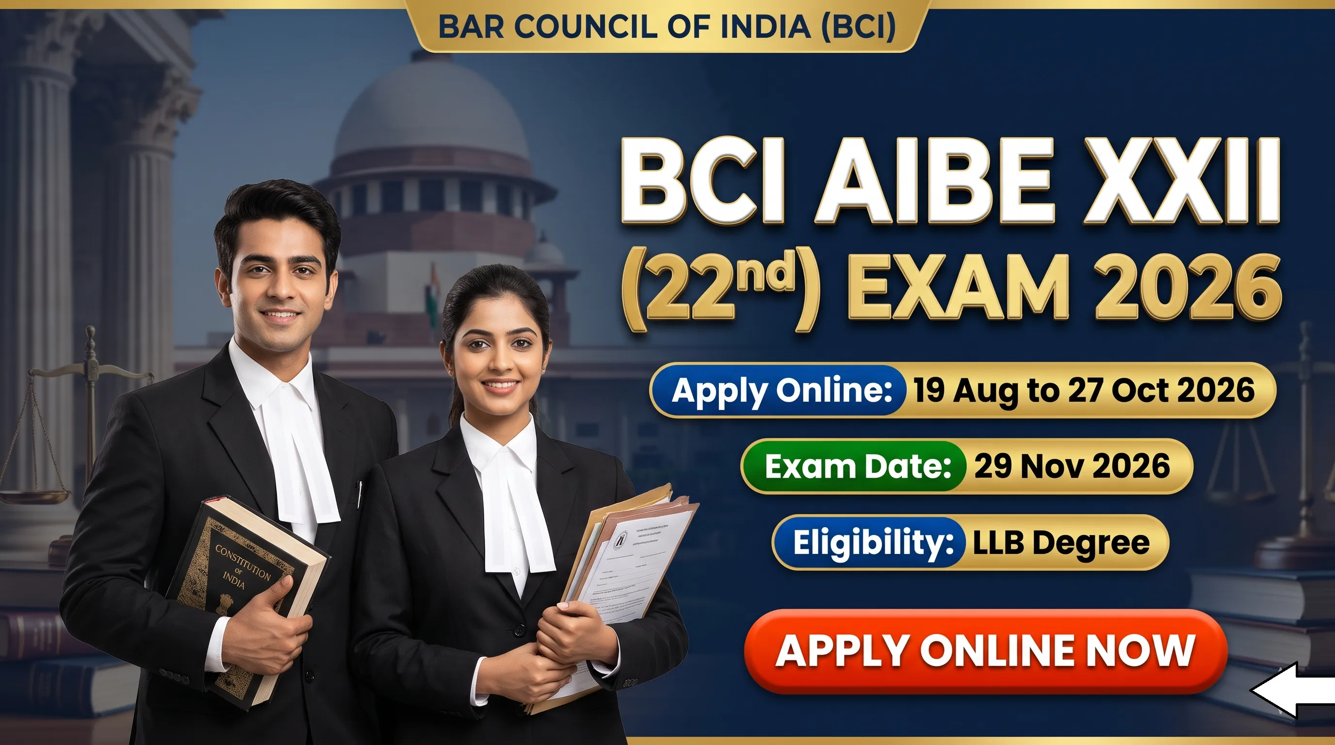 AIBE XXII 22nd Examination 2026 Online Form Banner