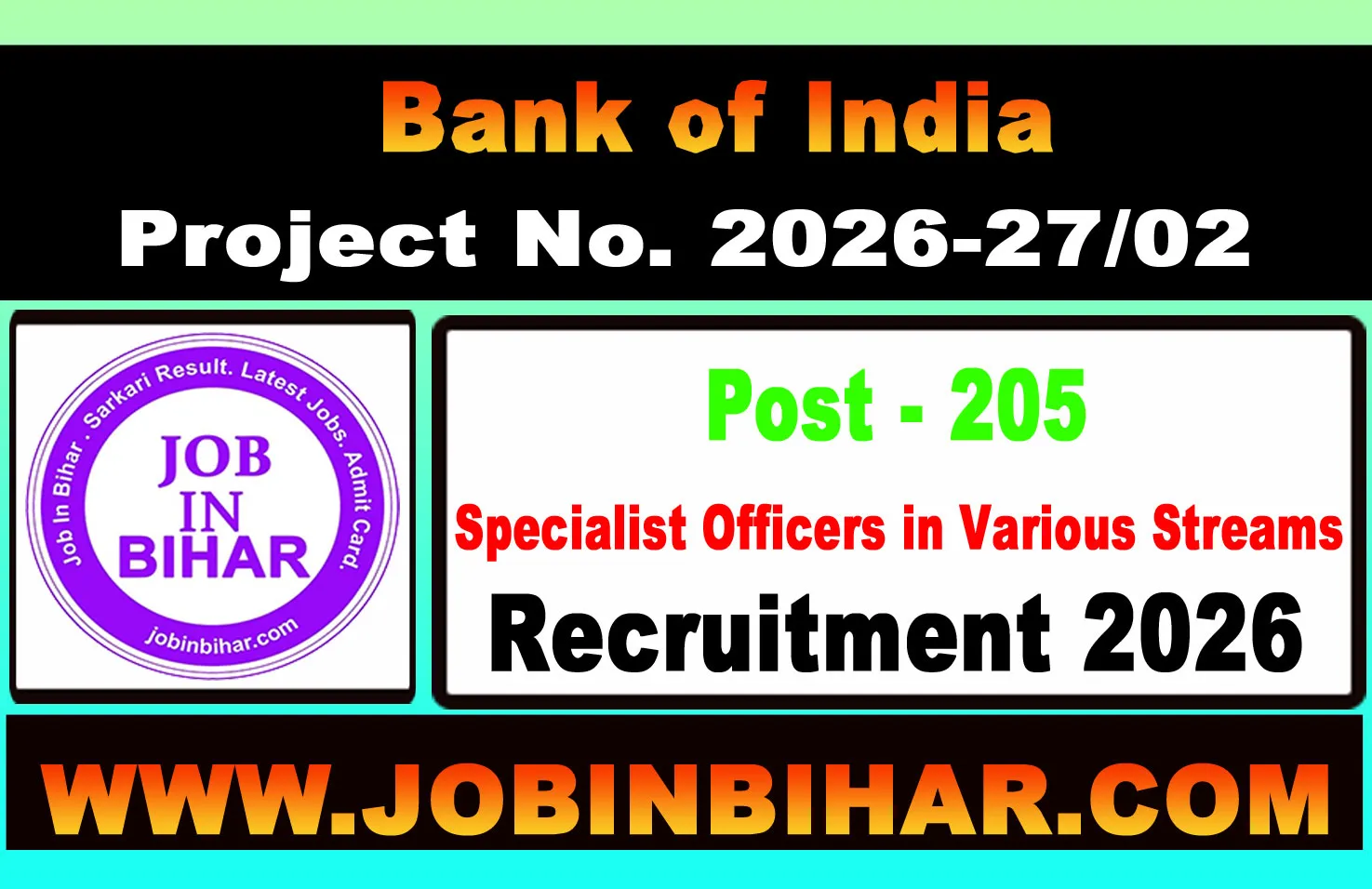Bank of India Specialist Officer Recruitment 2026 Banner