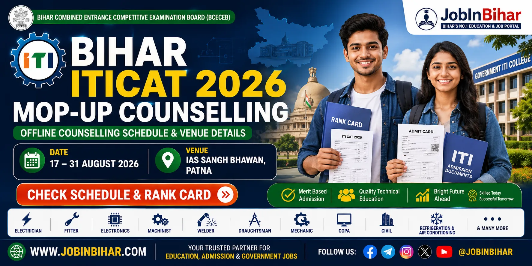 BCECEB ITICAT 2026 Offline Mop Up Counselling Banner