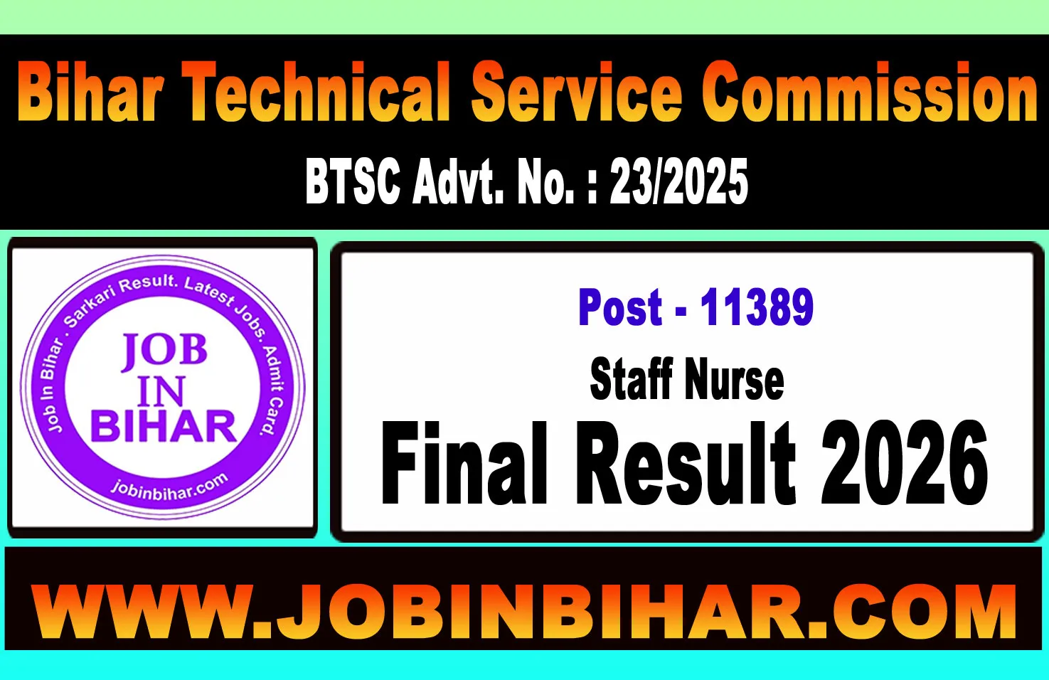 Bihar BTSC Staff Nurse Final Result 2026 Banner