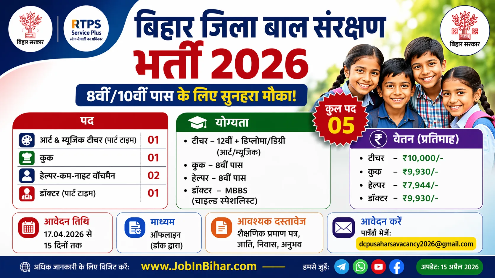 Bihar Jila Baal Sanrakshan DCPU Recruitment 2026 Apply