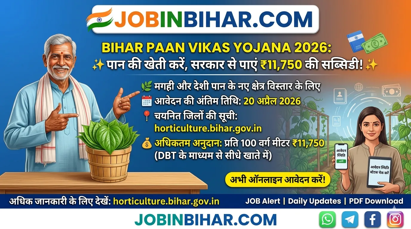 Bihar Paan Vikas Yojana 2026: पान की खेती के लिए ₹11,750 Bihar Paan Vikas Yojana 2026 Subsidy Application Details