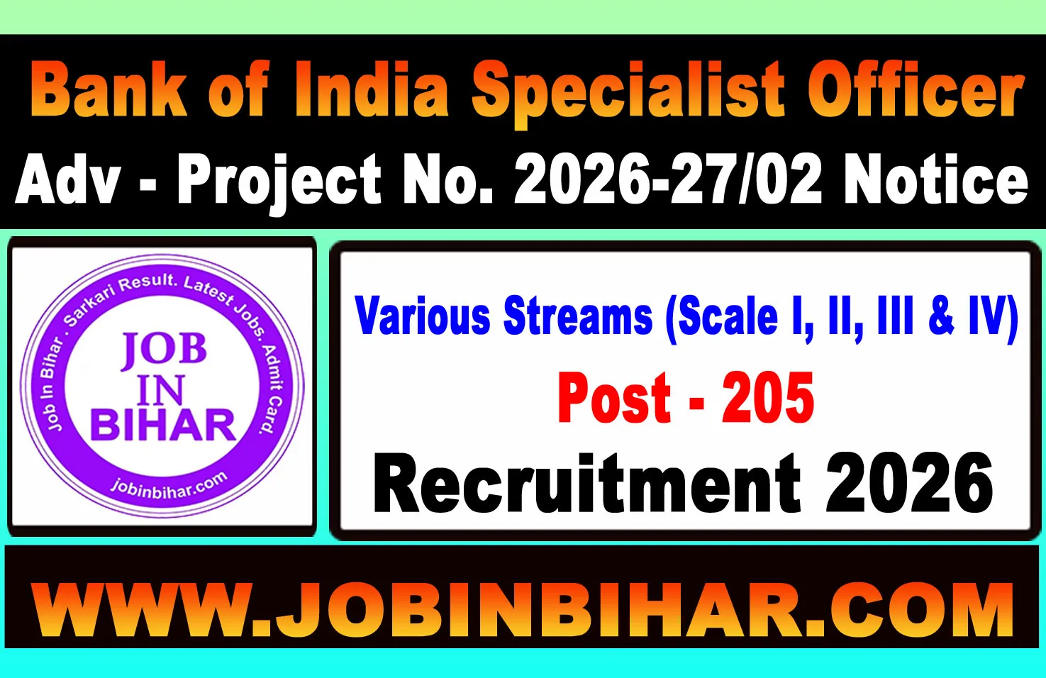 Bank of India BOI Specialist Officer Recruitment 2026