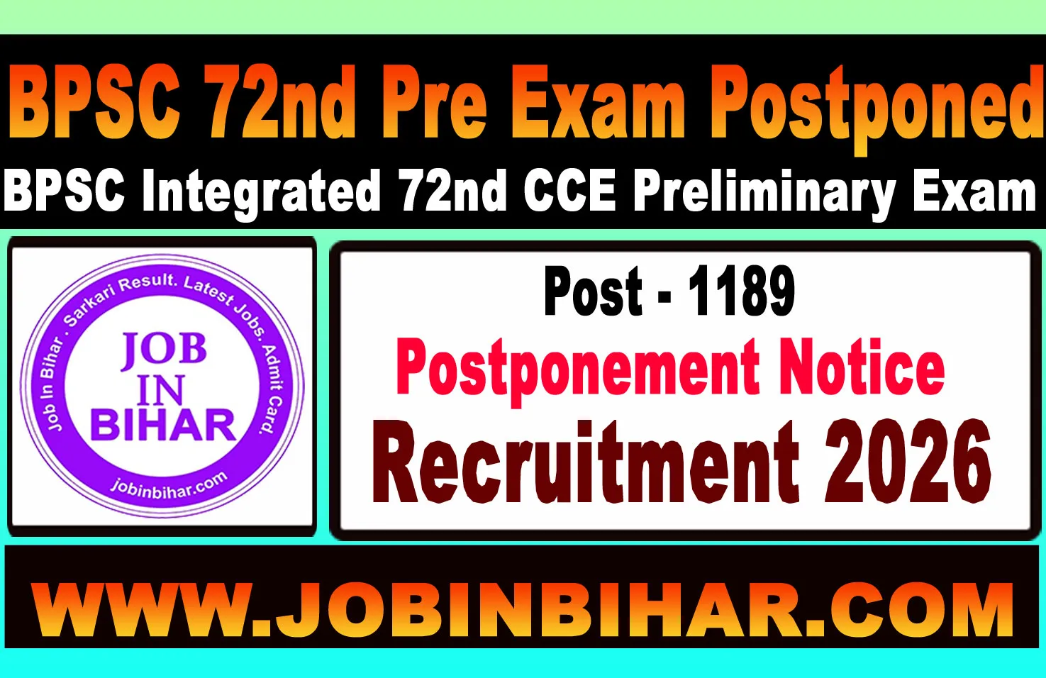 BPSC 72nd Preliminary Exam Postponed Official Notice Image