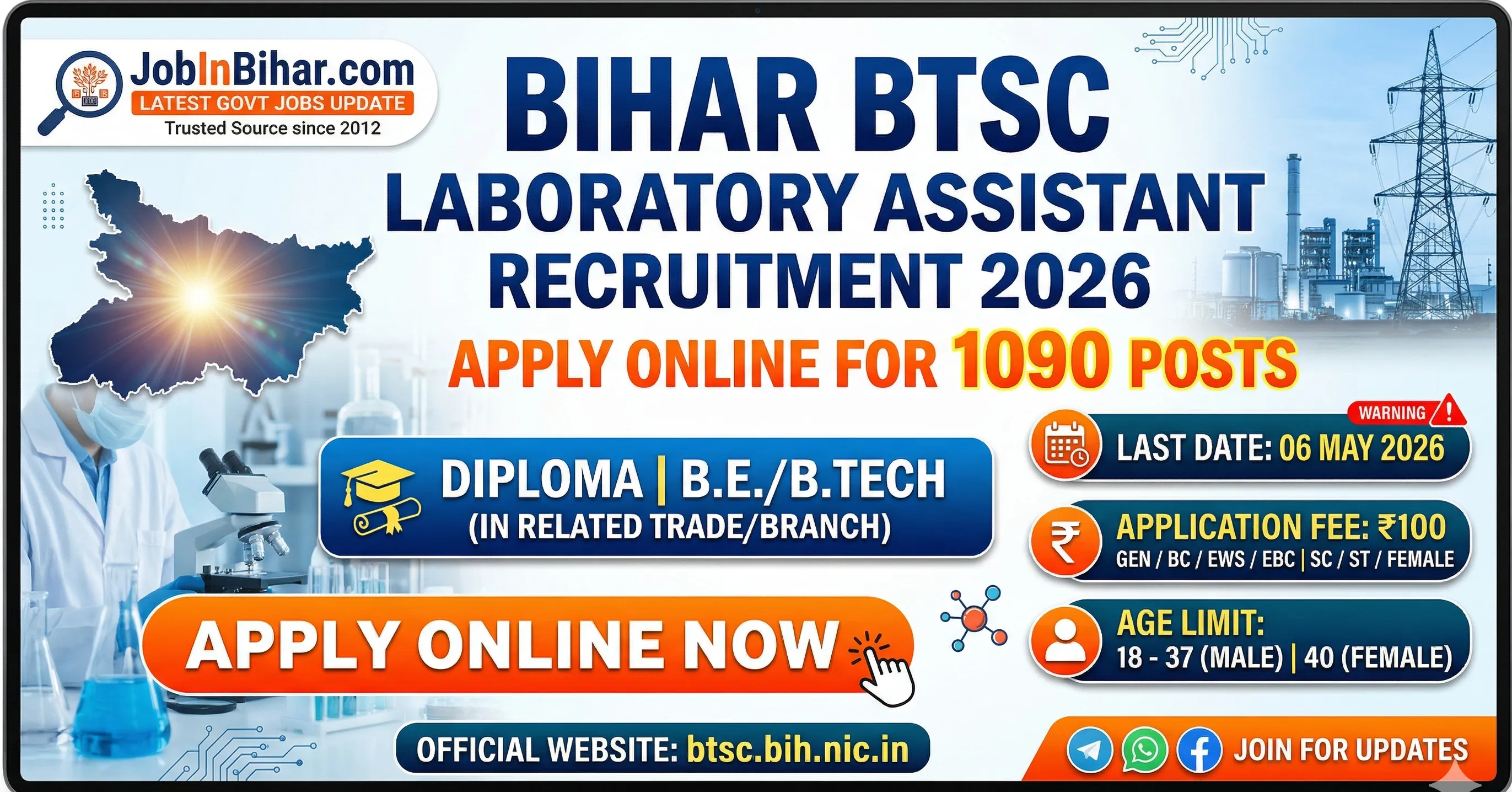 BTSC Bihar Laboratory Assistant Recruitment 2026: Apply BTSC Bihar Laboratory Assistant Recruitment 2026: Apply