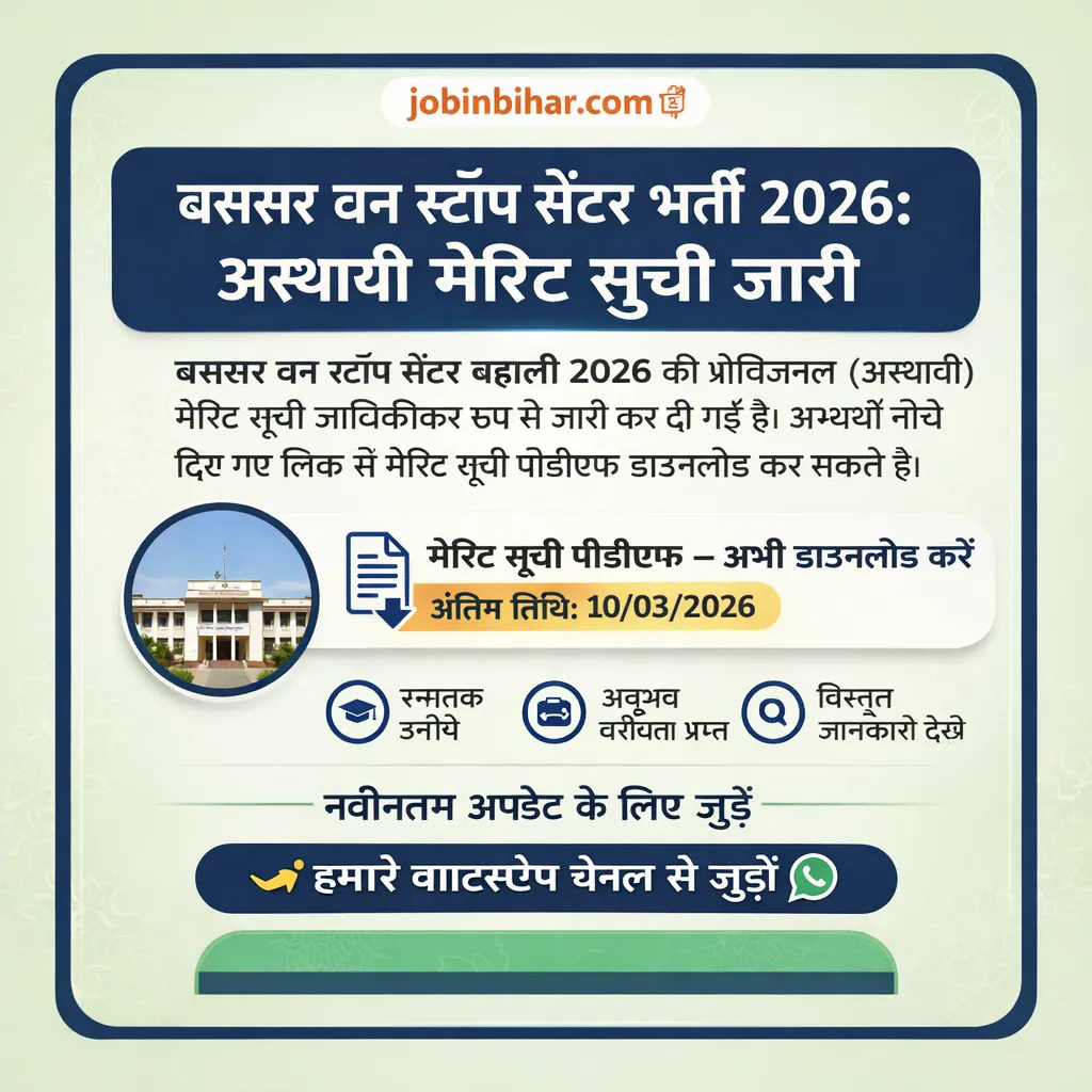 Buxar One Stop Center Vacancy 2026 Merit List: Download PDF Buxar One Stop Center Provisional Merit List 2026
