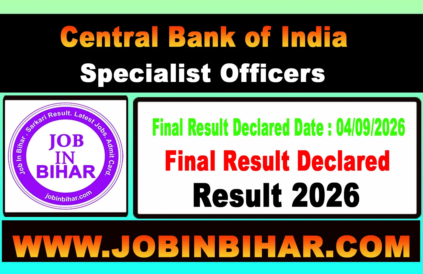 Central Bank of India SO Final Result 2026 Banner