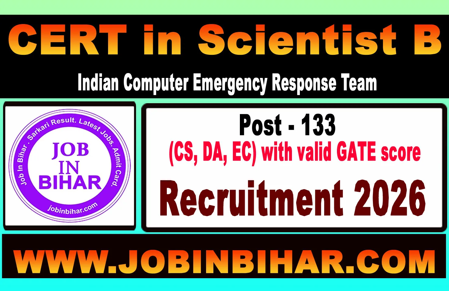 CERT-In Scientist B Recruitment 2026 Online Application Form