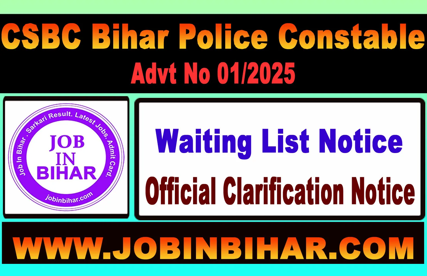 CSBC Bihar Police Constable 01/2025 Waiting List