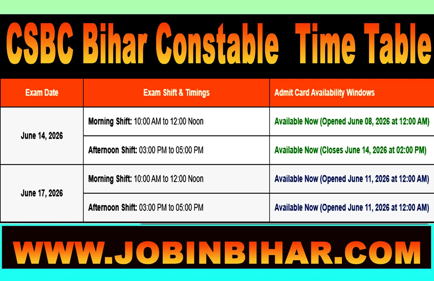 CSBC Bihar Prohibition Constable Admit Card Download Page