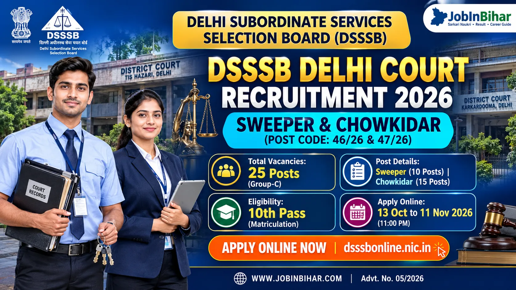 DSSSB Sweeper and Chowkidar Recruitment 2026 Banner