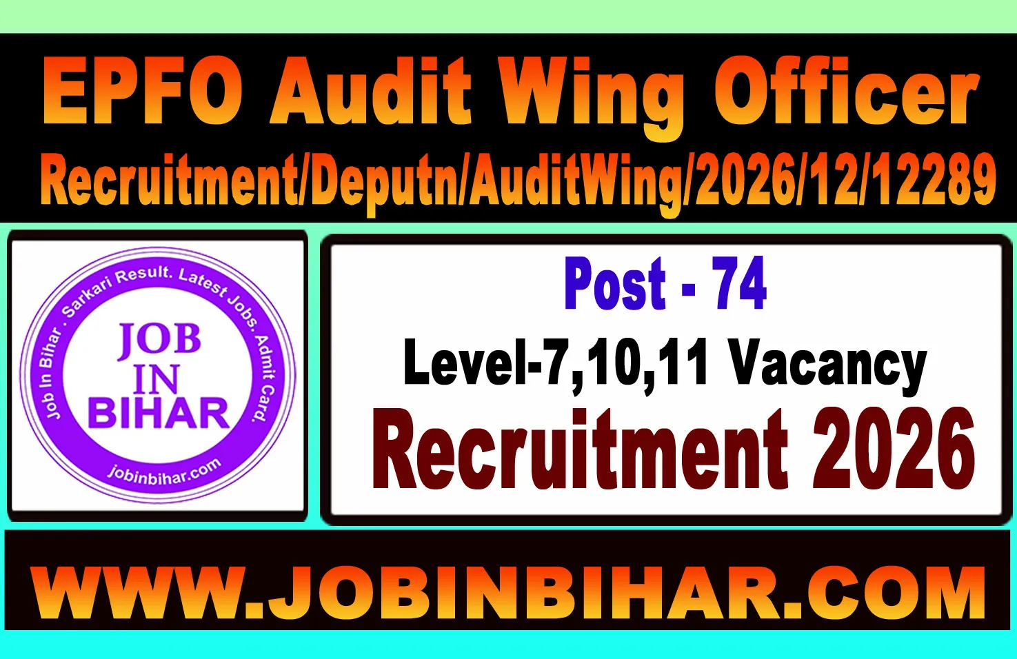 EPFO Audit Wing Officer Deputation Vacancy Circular 2026
