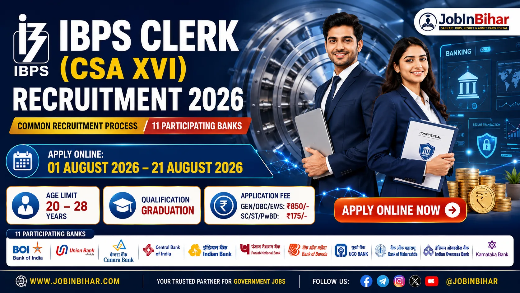 IBPS Clerk CSA 16th Recruitment 2026 Notification Banner