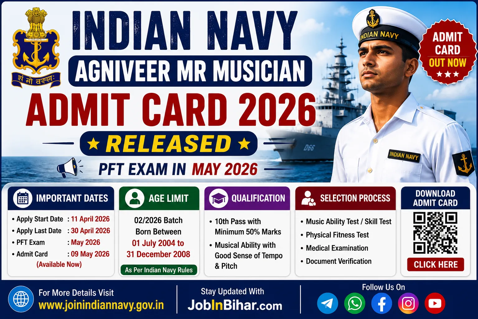 Indian Navy Agniveer MR Musician Admit Card 2026