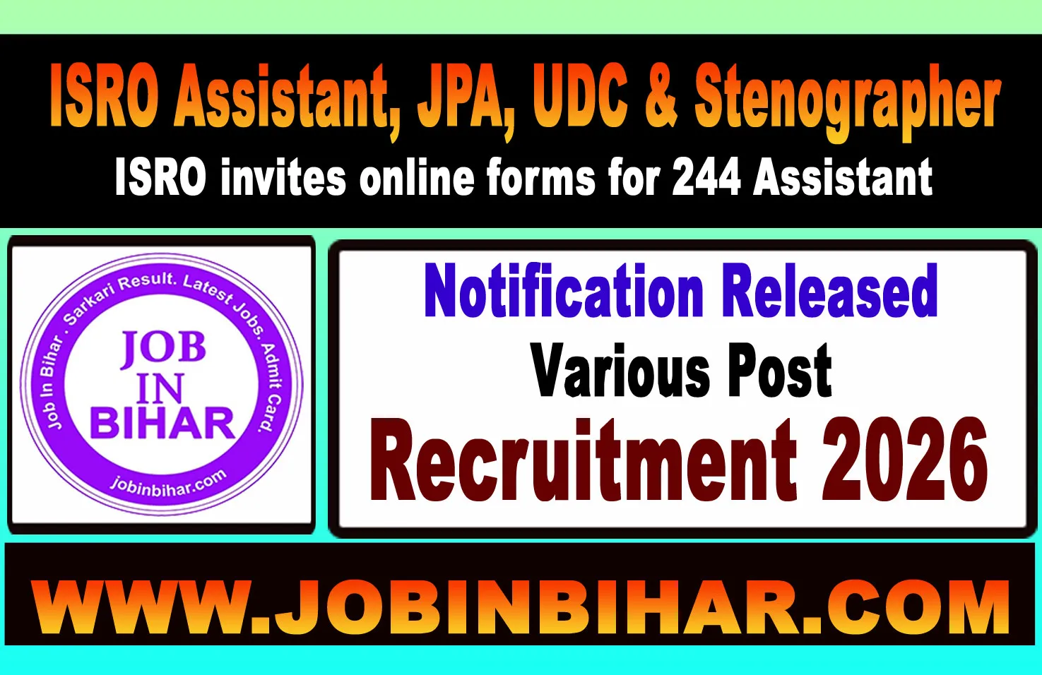 ISRO Assistant, JPA, UDC & Stenographer Recruitment 2026