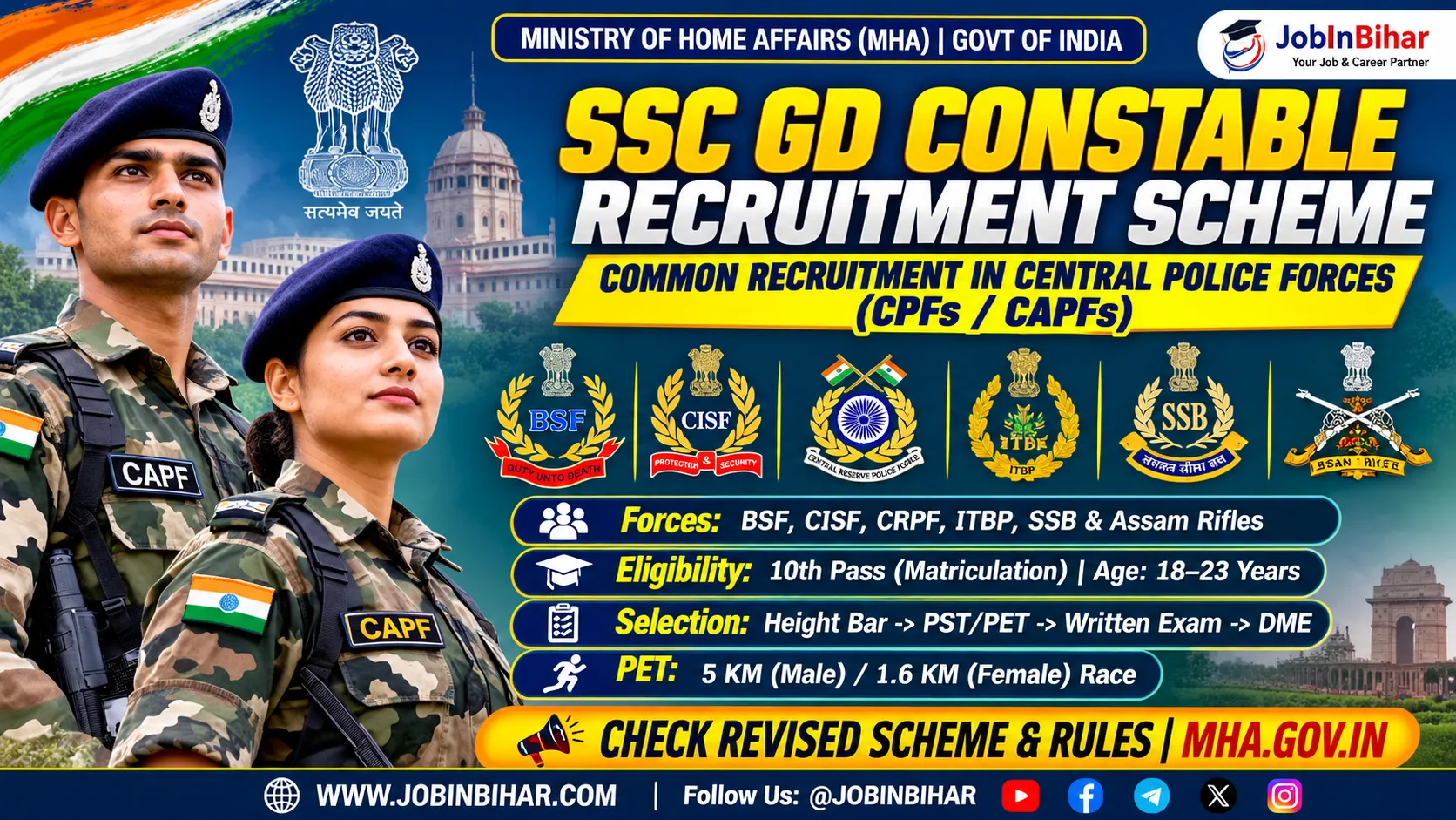 MHA SSC GD Constable Common Recruitment Scheme Notice
