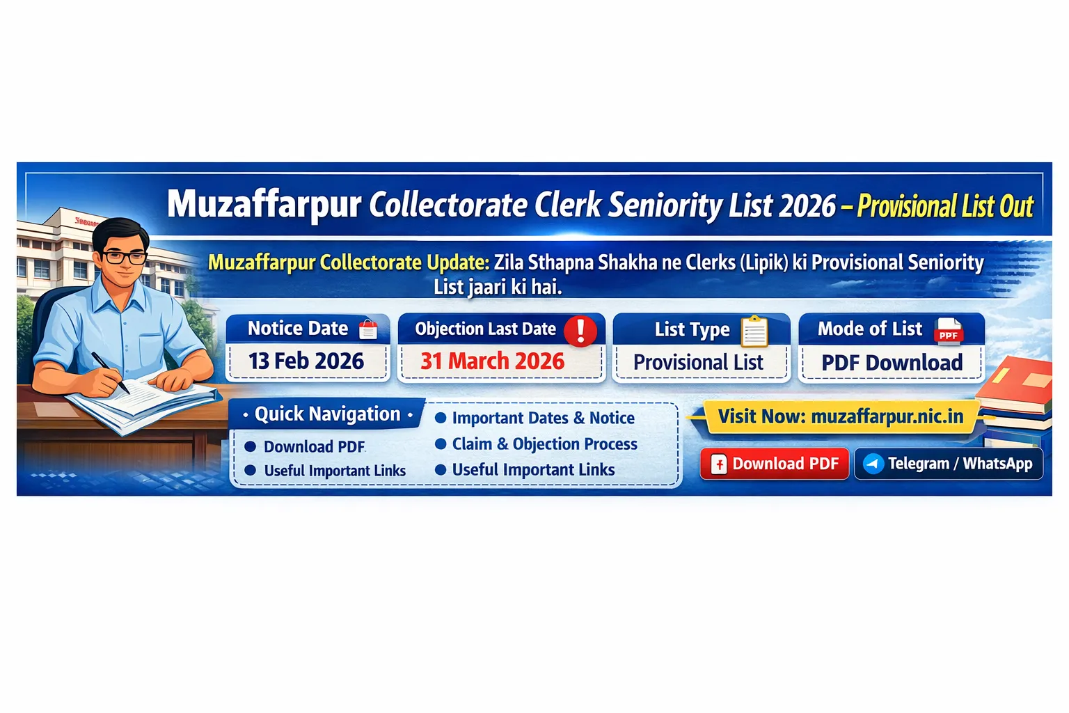 Muzaffarpur Collectorate Clerk Provisional Seniority List Muzaffarpur Collectorate Clerk Provisional Seniority List