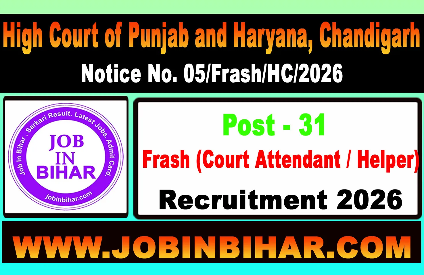 Punjab and Haryana High Court Frash Recruitment 2026