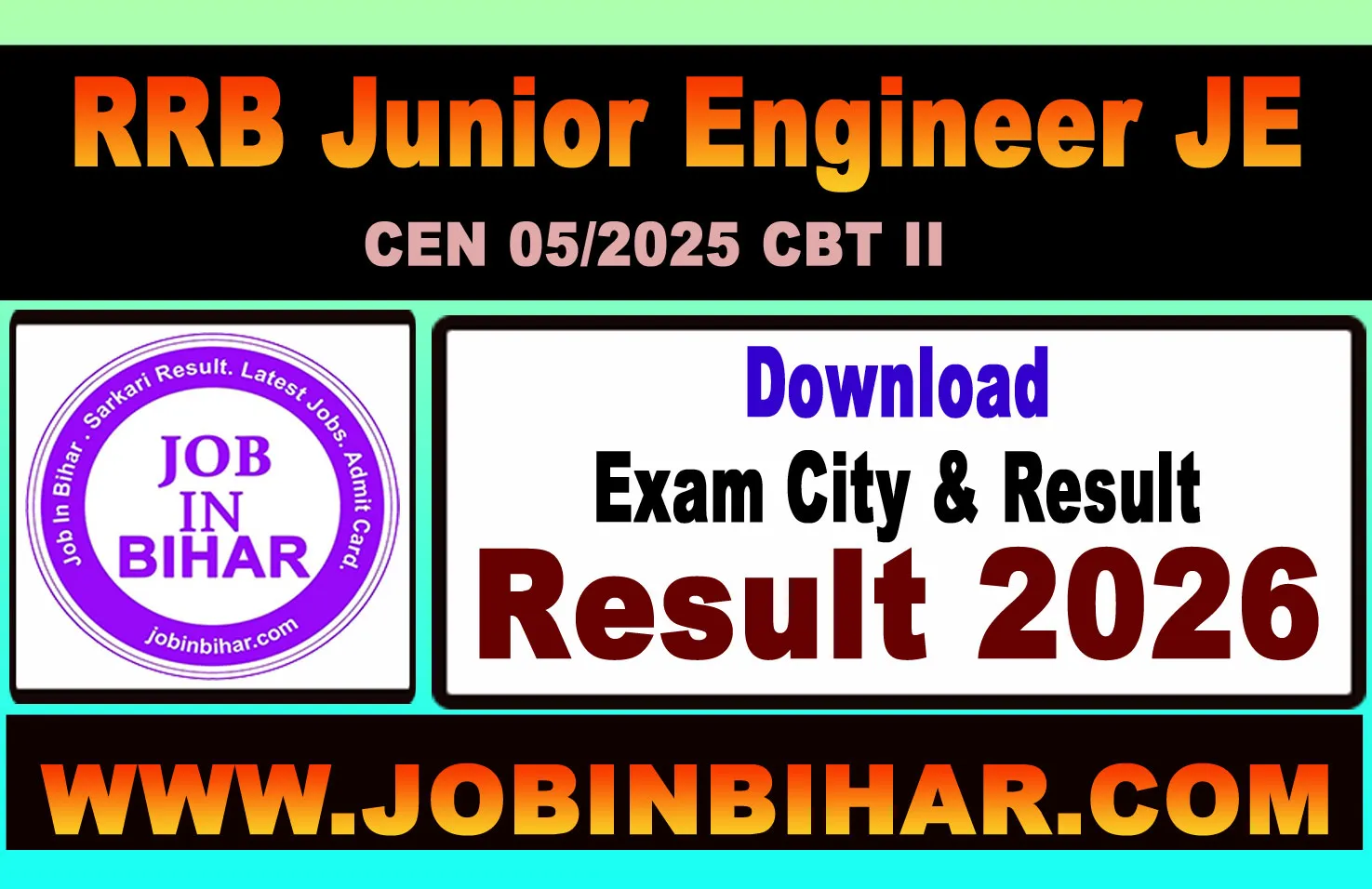 RRB JE Junior Engineer CBT 2 Exam City Details Online 2026
