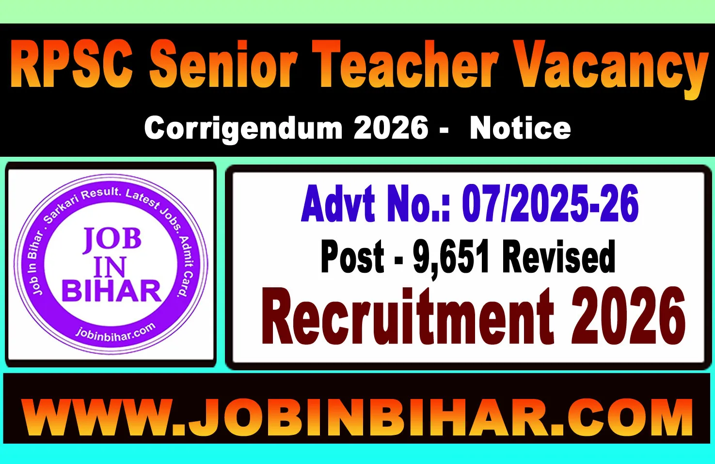 RPSC Senior Teacher Recruitment Revised Vacancy Notice 2026