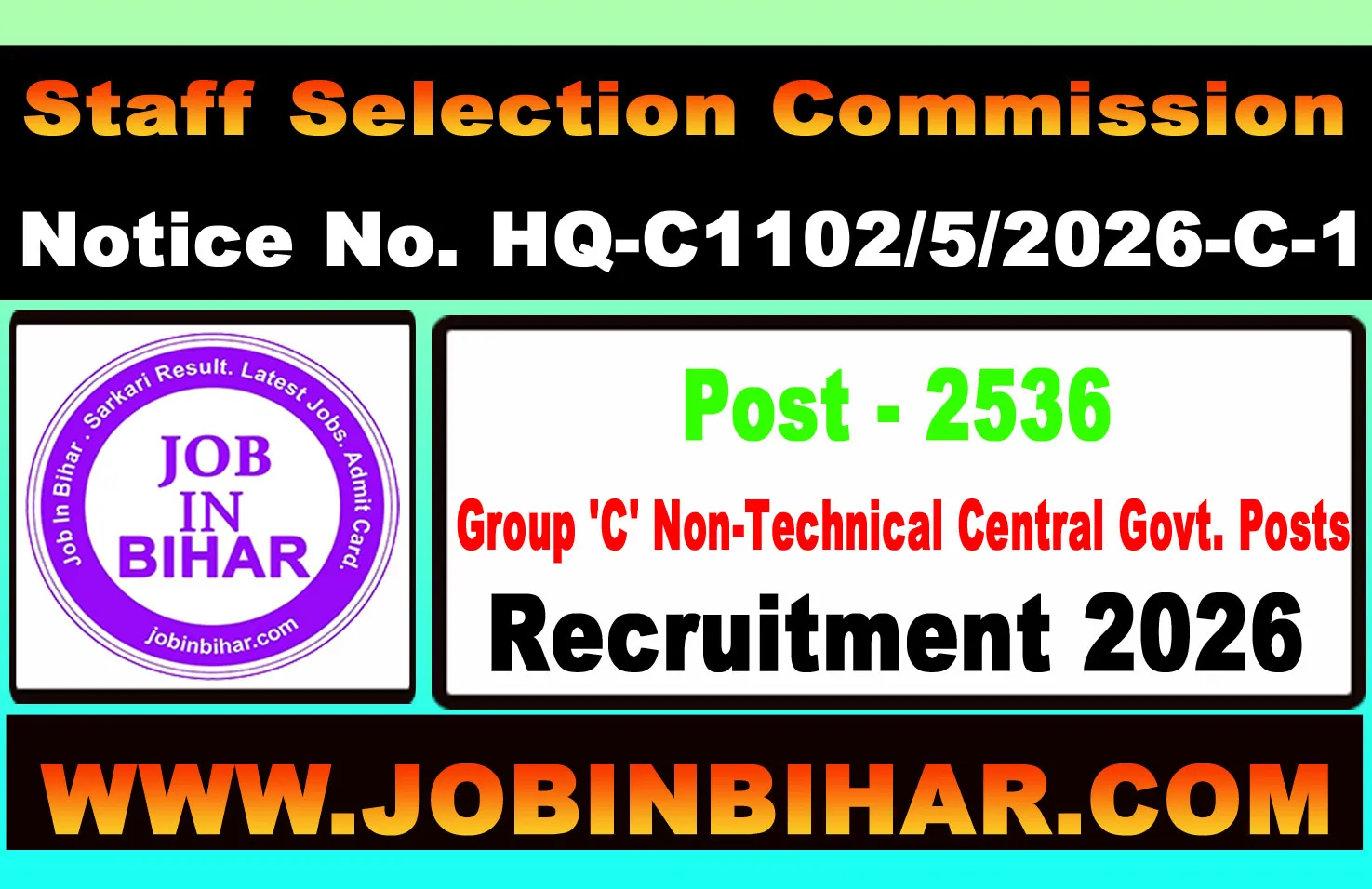 SSC CHSL Recruitment 2026 Notification 2536 Posts Banner