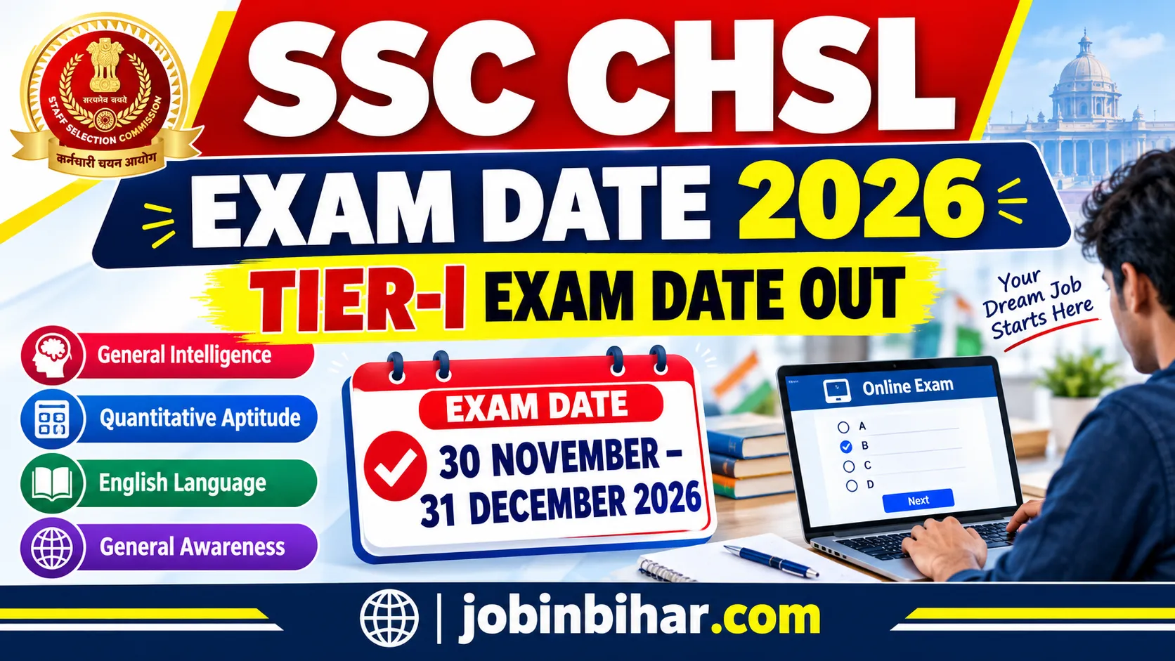 SSC CHSL Tier 1 Exam Date 2026 Notice