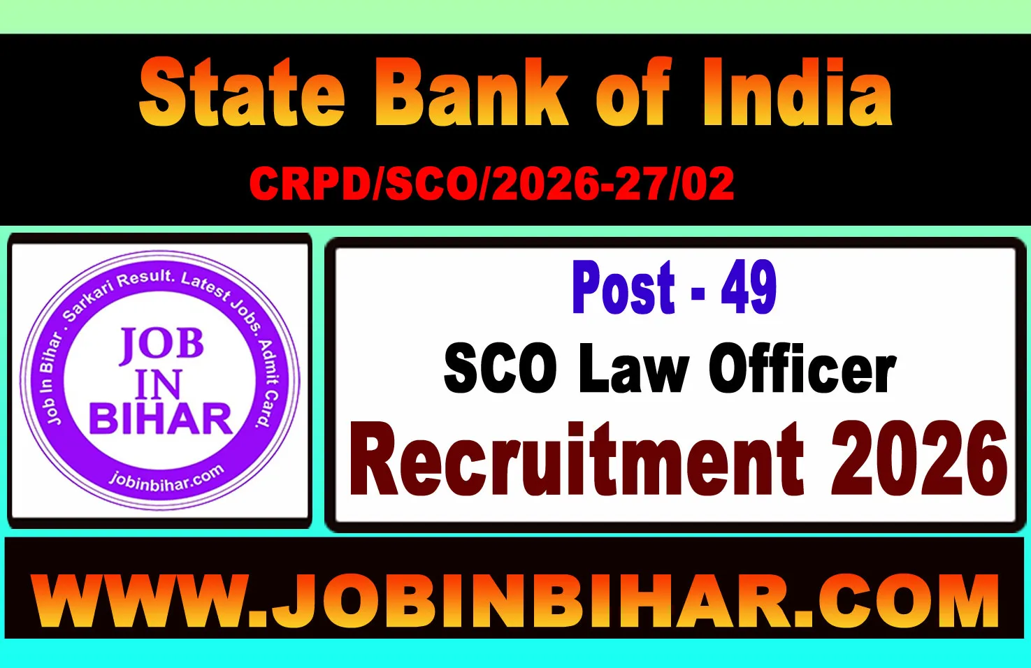 SBI SCO Law Officer Recruitment Online Application Form 2026