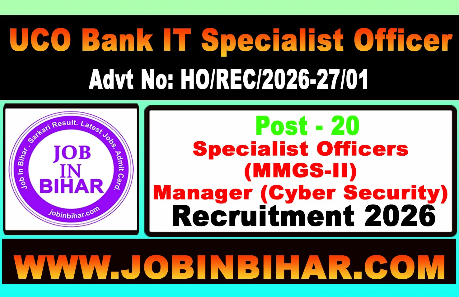 UCO Bank IT Specialist Officer Recruitment 2026 Banner
